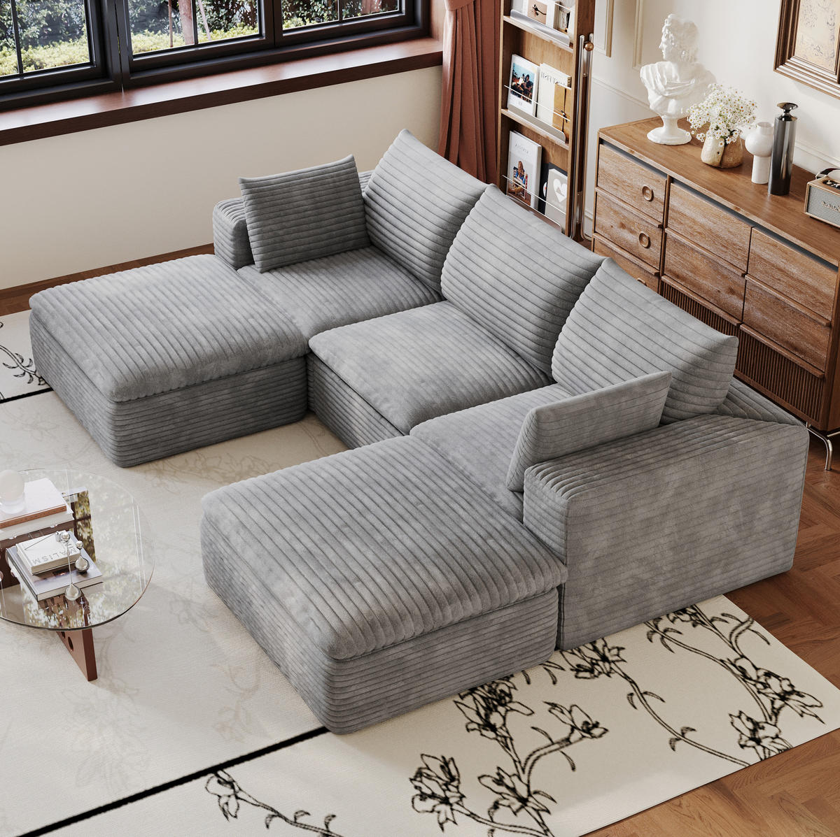 SOFA modular 260 cm Stoff Grey - Grau, Kunststoff (160/60/260.1cm) - Meubliv