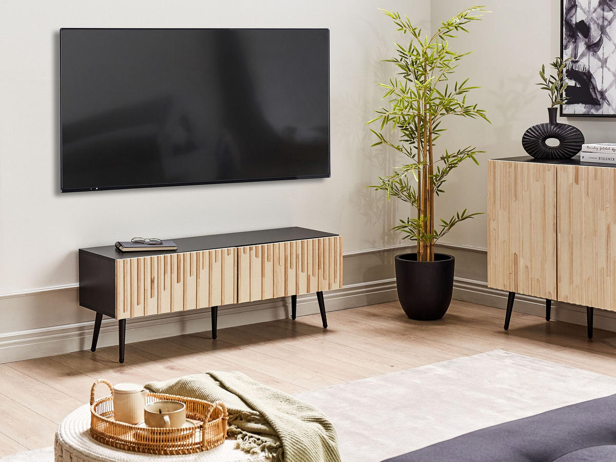 TV-MÖBEL Heller Holzfarbton/Schwarz Dalcross - Hellbraun/Schwarz, Holzwerkstoff (120/45/36cm) - Beliani