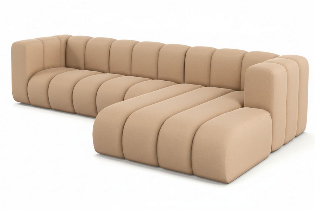 ECKSOFA L-Form Grand L 287 cm, Veloursstoff Salvador, Beige, Rechts - Beige, Holz (287/179cm) - Kaiser Möbel