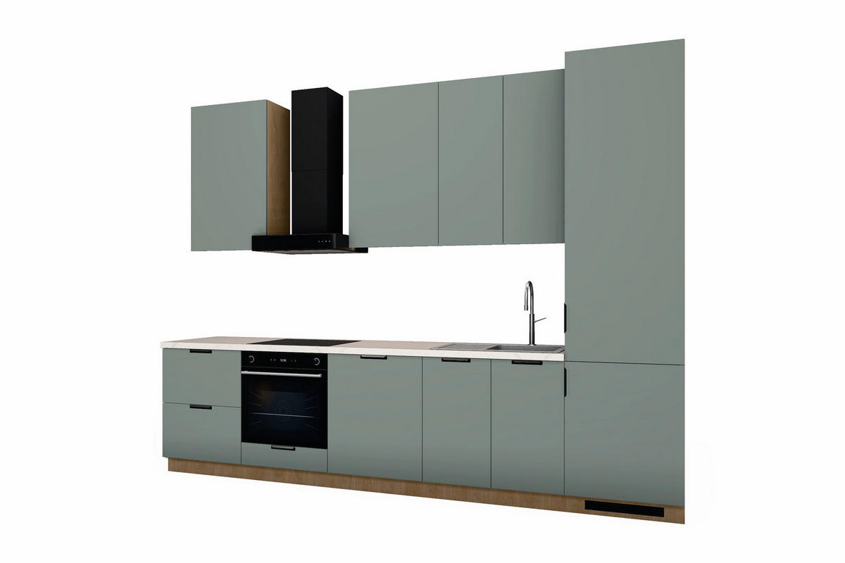 KÜCHENZEILE Sorento Grün & Sonoma Eiche – 320 cm – KÜ-SORENTO3-001 - Grün, Holzwerkstoff (320/247/58cm) - ROYAL24_MARKT