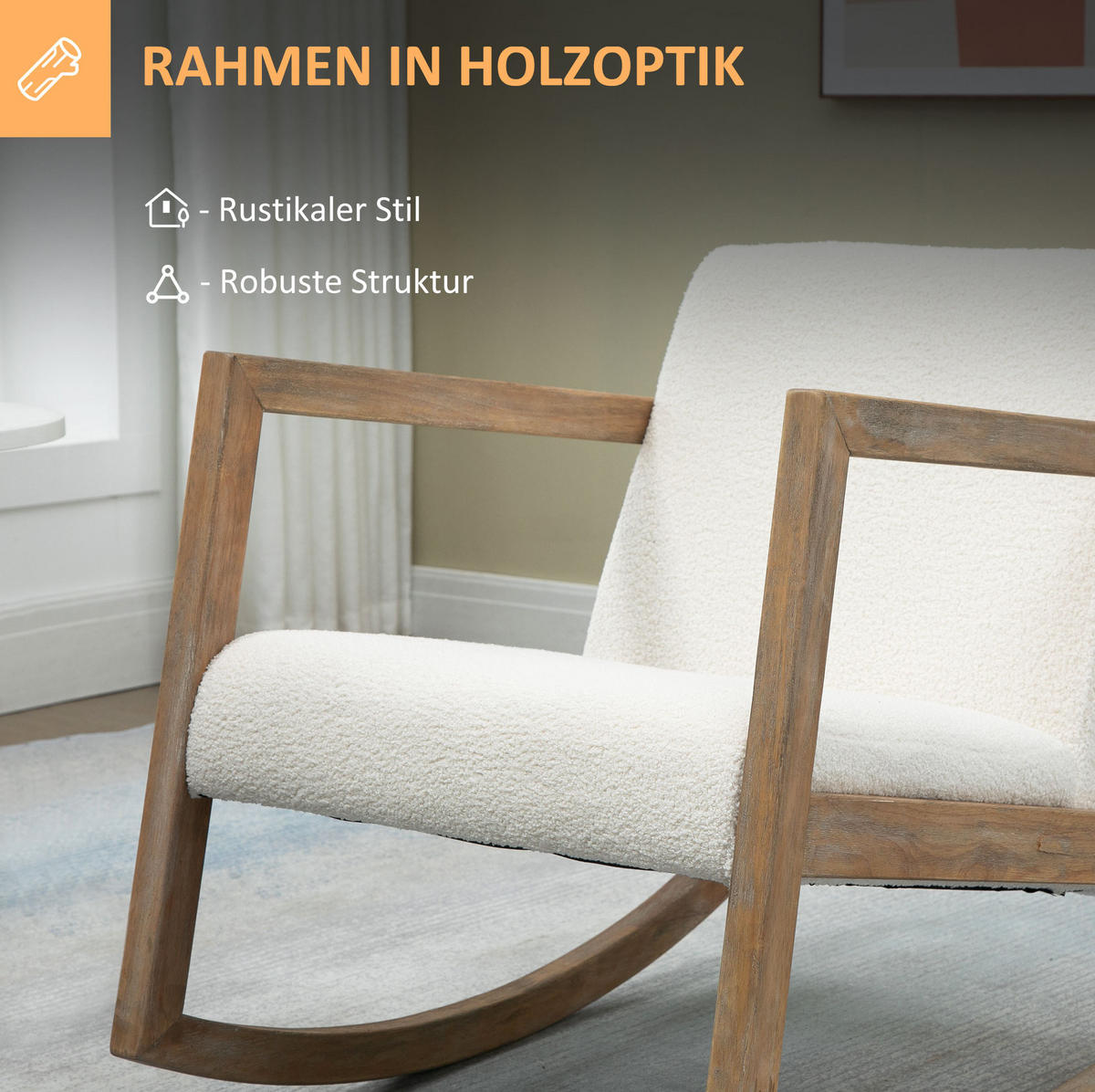 SCHAUKELSTUHL Relaxstuhl mit Holzrahmen 60/81/71 cm Cremeweiß - Creme, Textil (81/71/60cm) - Redom