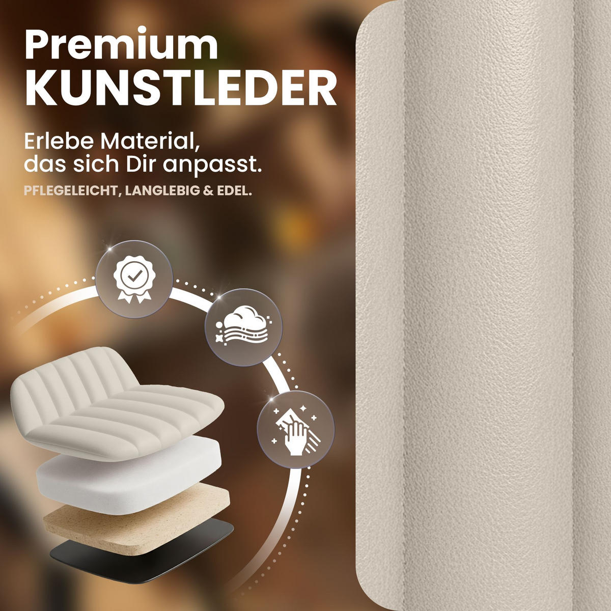 BARHOCKER Lederlook Creme - Chromfarben/Creme, Textil/Metall (47/83/48cm) - CLP