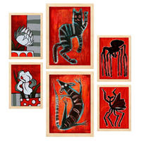 POSTER Set Mit 6 Kreaturen Frames 1 In Tiere Abstracts Ästhetische Dekorative Gemälde Für Ihr Wohnzimmer Zuhause A3 & A4 Rahmen Aus Hellem Holz - Beige, Papier (29/3cm) - Nacnic