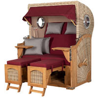 STRANDKORB Komplettset: Ammersee Teak Bullauge - PE shell - Modell 594 - Rot/Grau, Holz/Kunststoff (125/165/80cm) - bene living