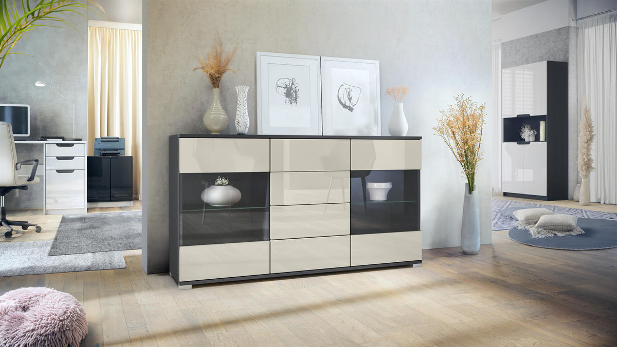 SIDEBOARD Bari Creme Hochglanz - Creme, Holzwerkstoff (138.5/75.5/35cm) - Vladon