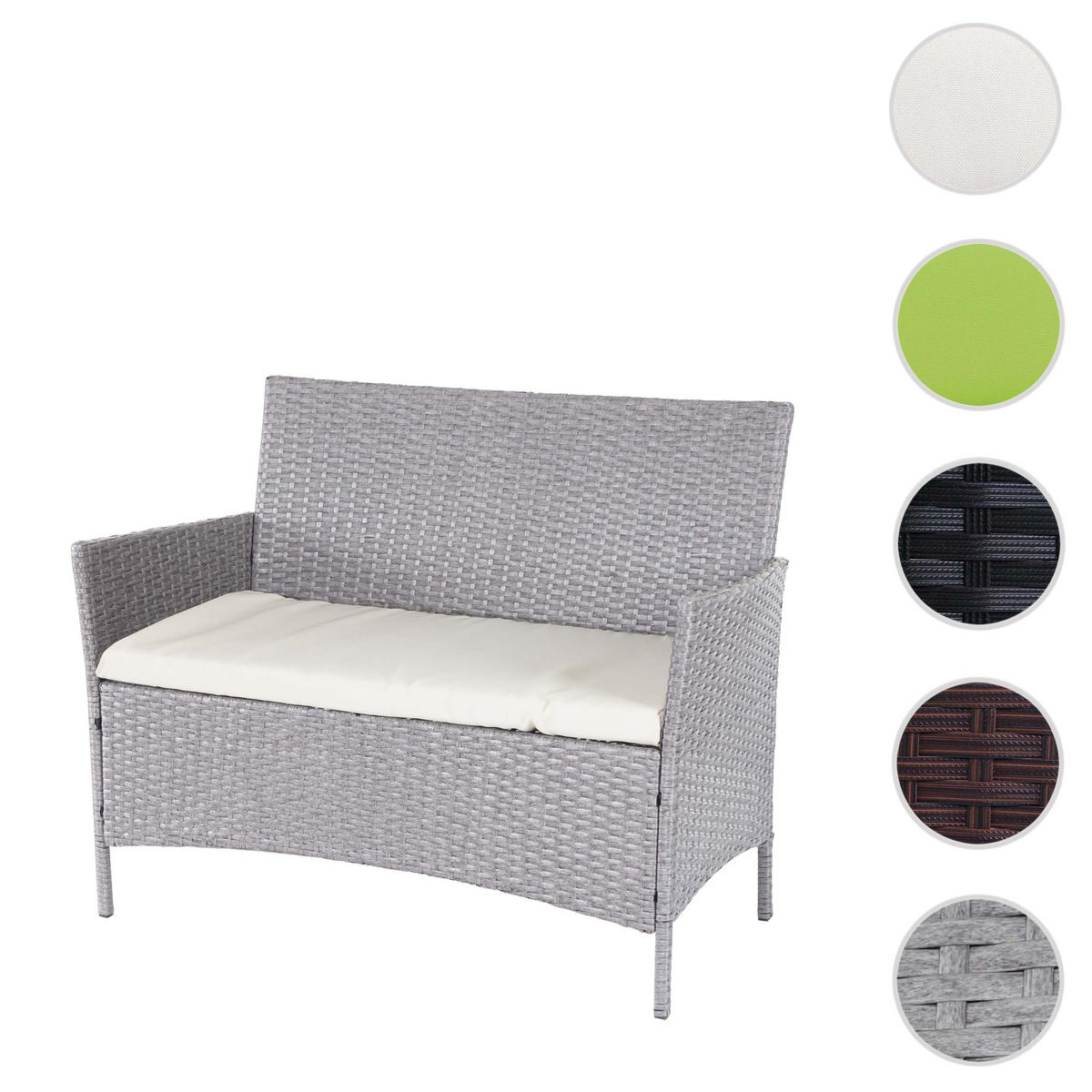 POLY-RATTAN GARTENBANK Hellgrau, Cremeweiß - Hellgrau/Weiß, Kunststoff (106/83/60cm) - MCW