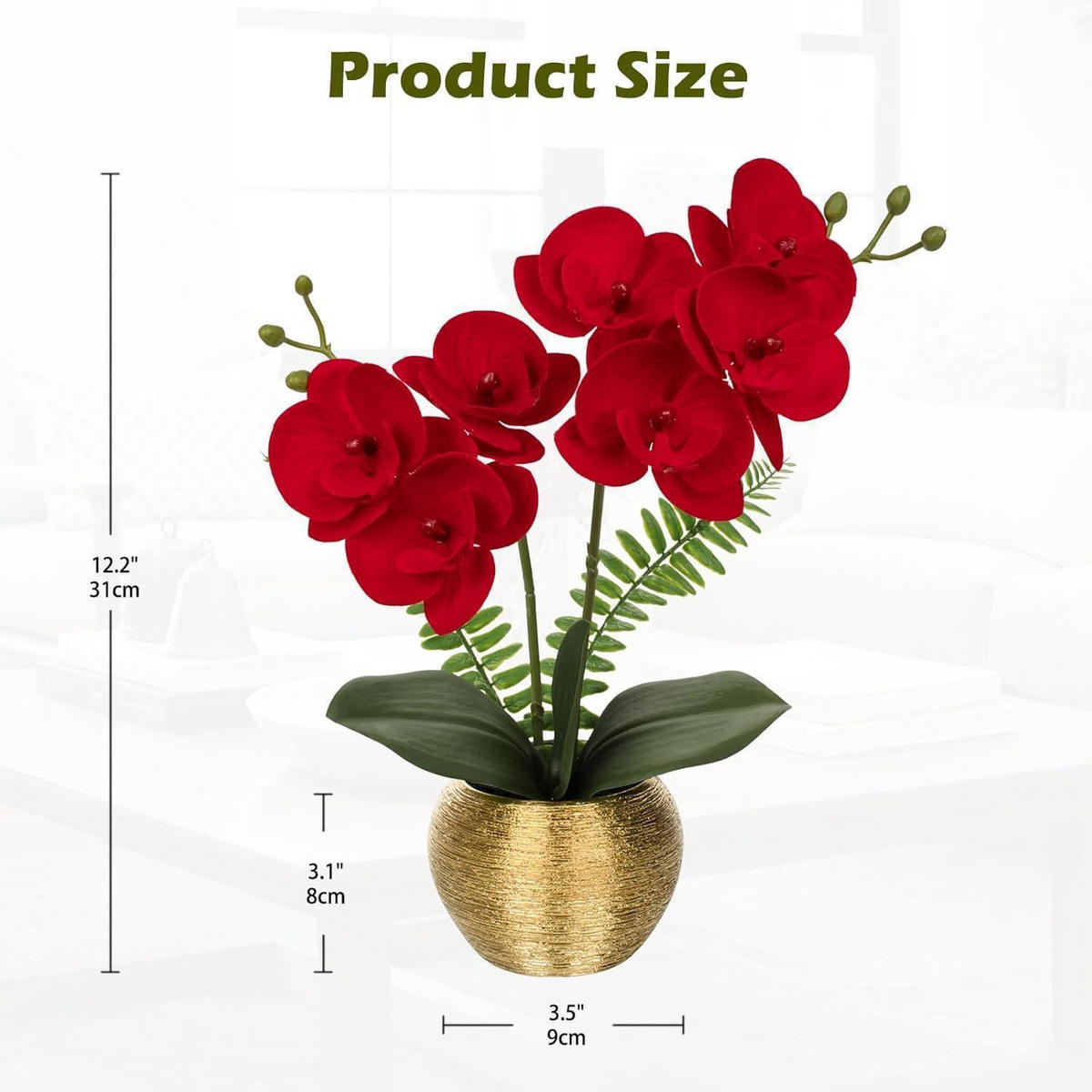 KUNSTBLUME Orchidee Phalaenopsis Rot im Keramiktopf 33 cm - Rot, Keramik (33cm)