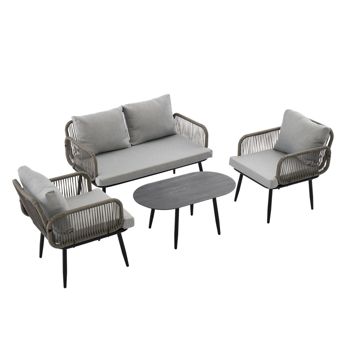 GARTENMÖBEL-SET 120/64/74 cm grau aus verzinktem Stahl und Polyester mit Kissen und Couchtisch - Grau, Textil - OKWISH