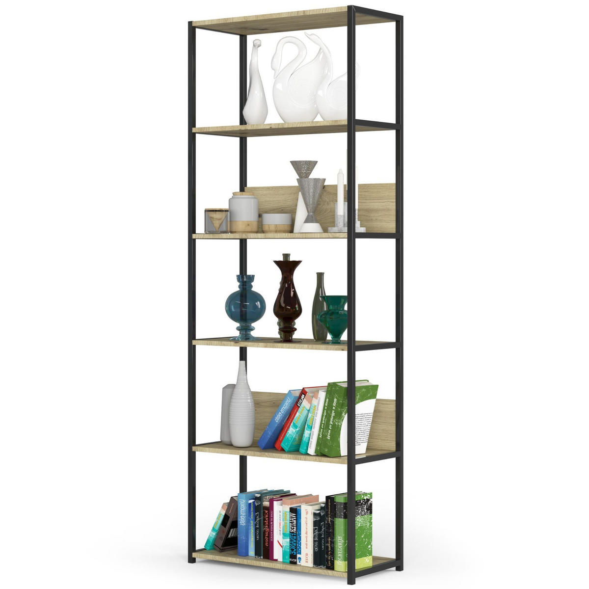 LOFT-REGAL Schwarz, Eiche Artisan 70x192x32 cm - Schwarz/Eiche Artisan, Holzwerkstoff/Metall (70/192/32cm) - Akord