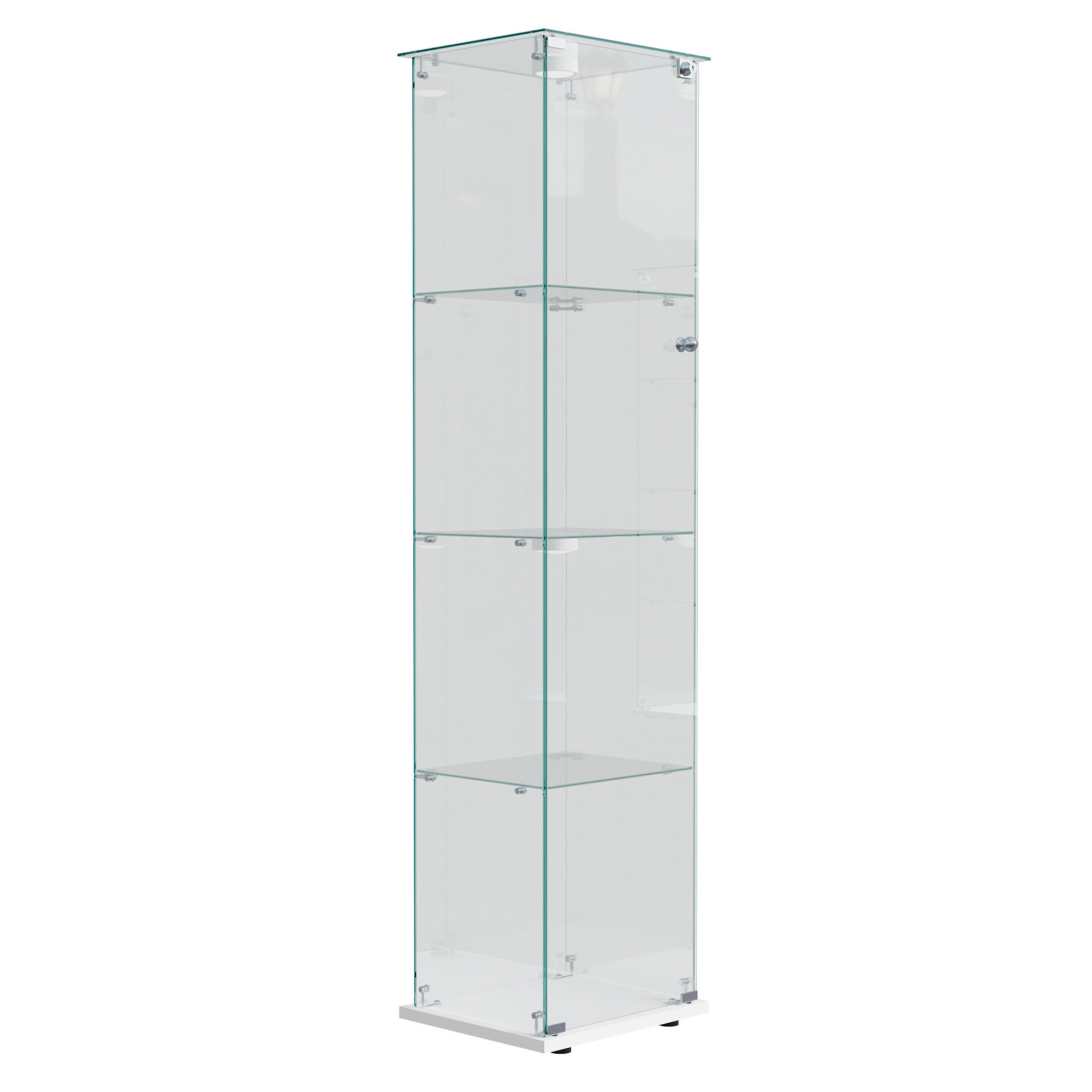 GLASVITRINE mit 4 Glasablagen, rahmenlose Doppeltüren mit Schloss, Touch-LED, in Weiß - Weiß, Glas (39.8/163/35cm) - BRILVERDE