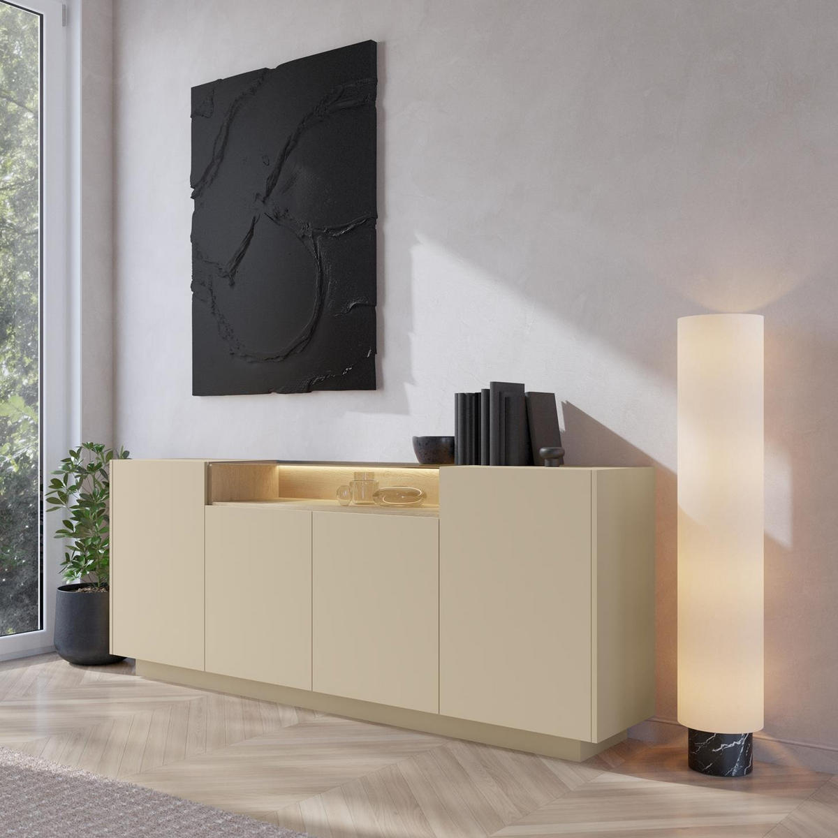 KOMMODE Kiro Braun, Sideboard mit LED - Braun, Holzwerkstoff (203/83/40cm) - Bettso