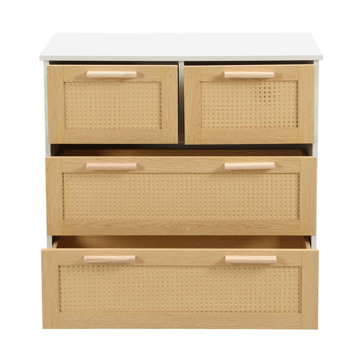 KOMMODE 80/38/80 cm in Natur/Weiß mit 4 Schubladen und Rattanfronten - Weiß, Holzwerkstoff (80/38/80cm) - Flora Grace