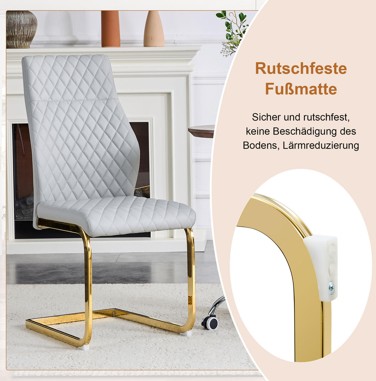 TISCH-STUHL-SET Glas 85 cm Gold Hellgrau 5-tlg. - Goldfarben, Metall (85/76/85cm) - Meubliv