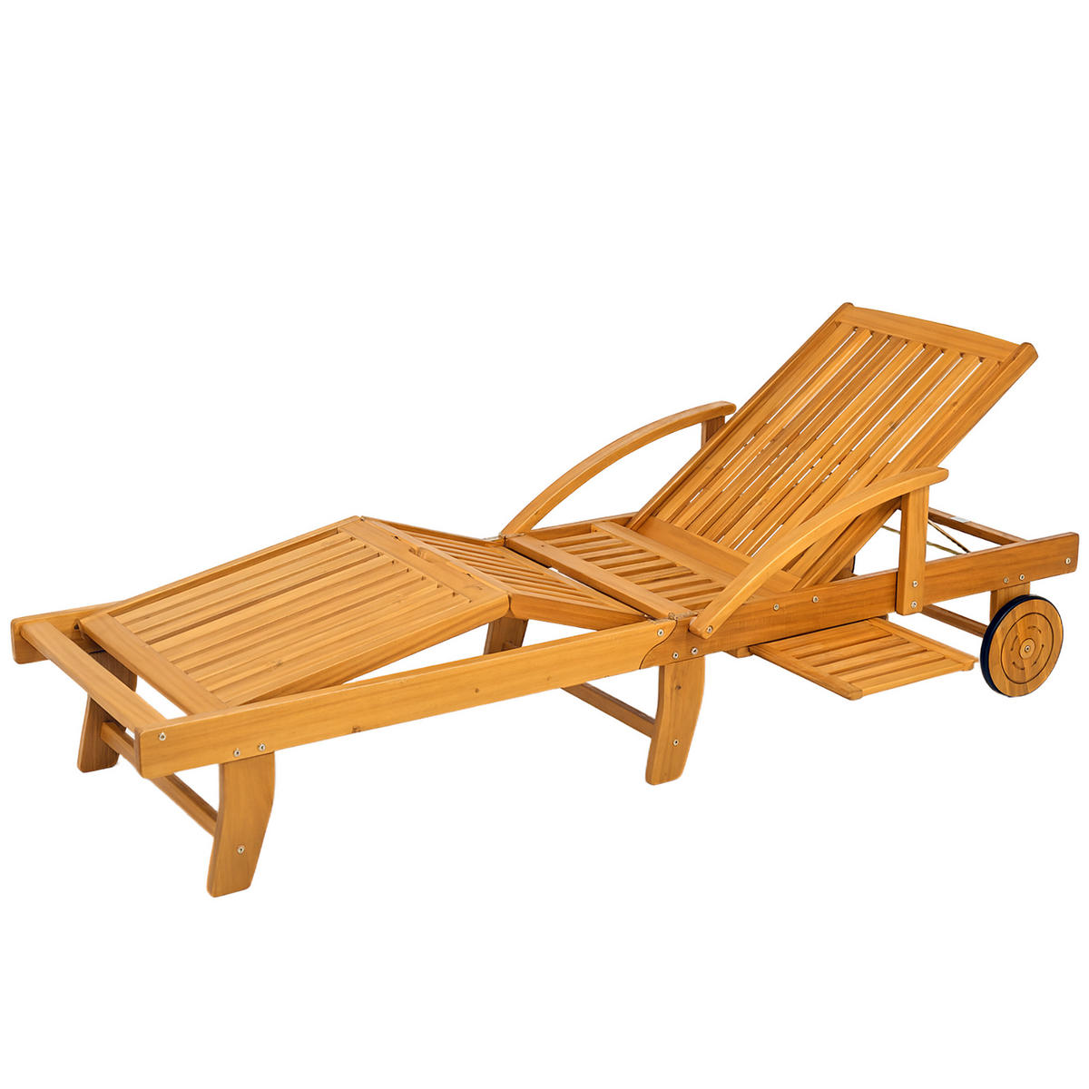 SONNENLIEGE Holz klappbar Gartenliege mit Seitentisch, Rolle, 4-Fach verstellbare Rückenlehne Teak - Teakfarben, Holz (165/85/69cm)
