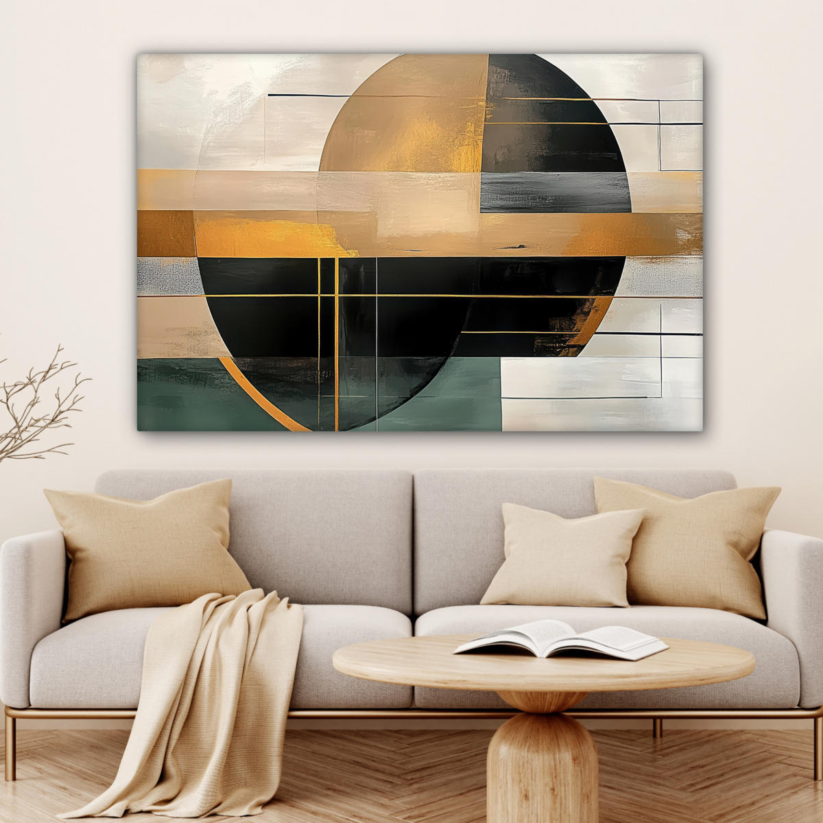 LEINWANDBILD - Abstrakt - Gold - Bronze - Grün - Formen - Modern - 120x80 - Kunstdruck - Multicolor, Textil (120/80cm) - MuchoWow