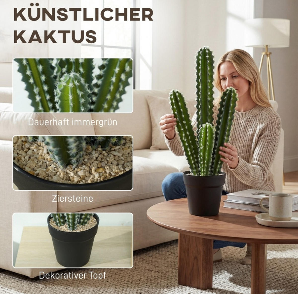 KUNSTPFLANZEN 13/13/53 cm grün aus Kunststoff mit Dekotopf - Grün, Kunststoff (53cm) - OKWISH