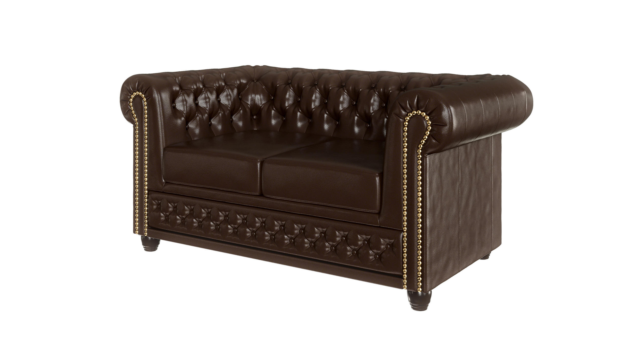 CHESTERFIELD-SOFA 2-sitzer mit Schlaffunktion Morin Braun vegan Leder - Braun, Holz/Textil (148/72/86cm) - S-Style Möbel