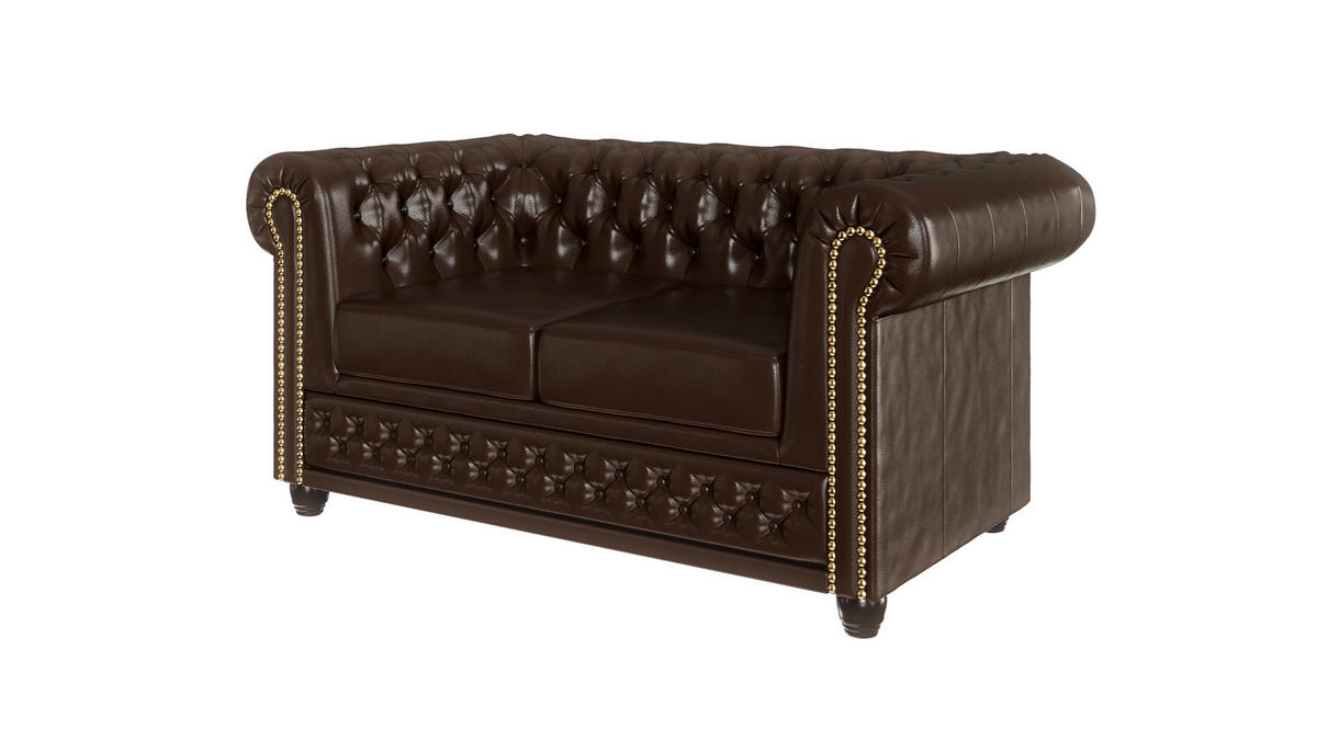 CHESTERFIELD-SOFA 2-sitzer mit Schlaffunktion Morin Braun vegan Leder - Braun, Holz/Textil (148/72/86cm) - S-Style Möbel