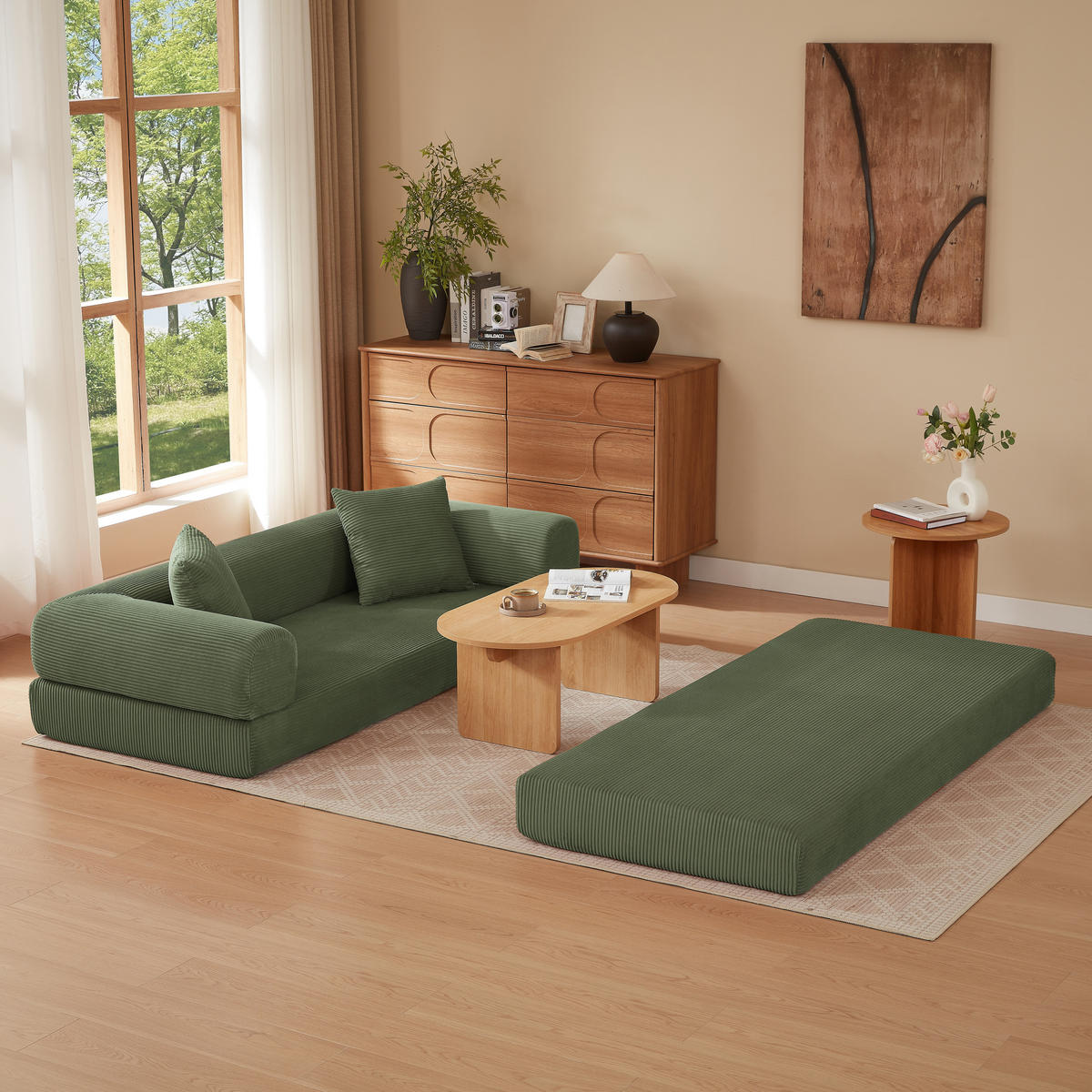 SCHLAFSOFA 2-Sitzer Sofa mit Schlaffunktion,Cord,Grün - Grün, Textil (195/59/89cm) - LVHOM