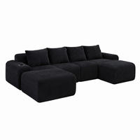 WOHNLANDSCHAFT modular 4-Sitzer ca. 333 x 174 cm Cordstoff Black 3-tlg. - Schwarz, Kunststoff (174/80/333cm) - Meubliv