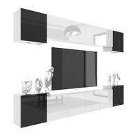WOHNWAND Milano 4, Weiß/Schwarz Hochglanz, 300 cm, Grifflos - Weiß, Holz (300/60/36cm) - B BELINI GROUP