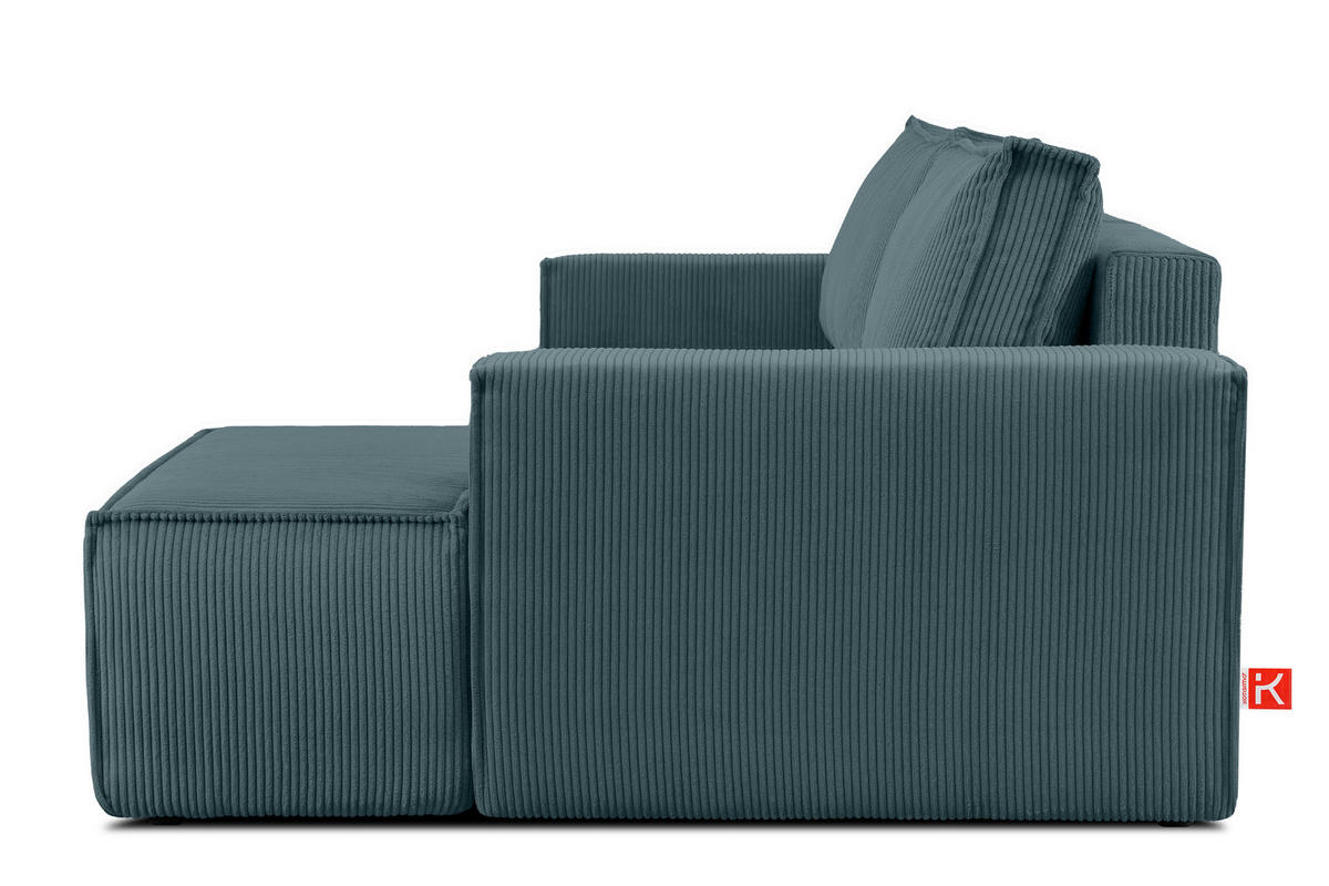 ECKSCHLAFSOFA-RECHTS NAPI in Pet Friendly Cord-Stoff, blau - Blau/Schwarz, Textil (262/148cm) - KONSIMO®