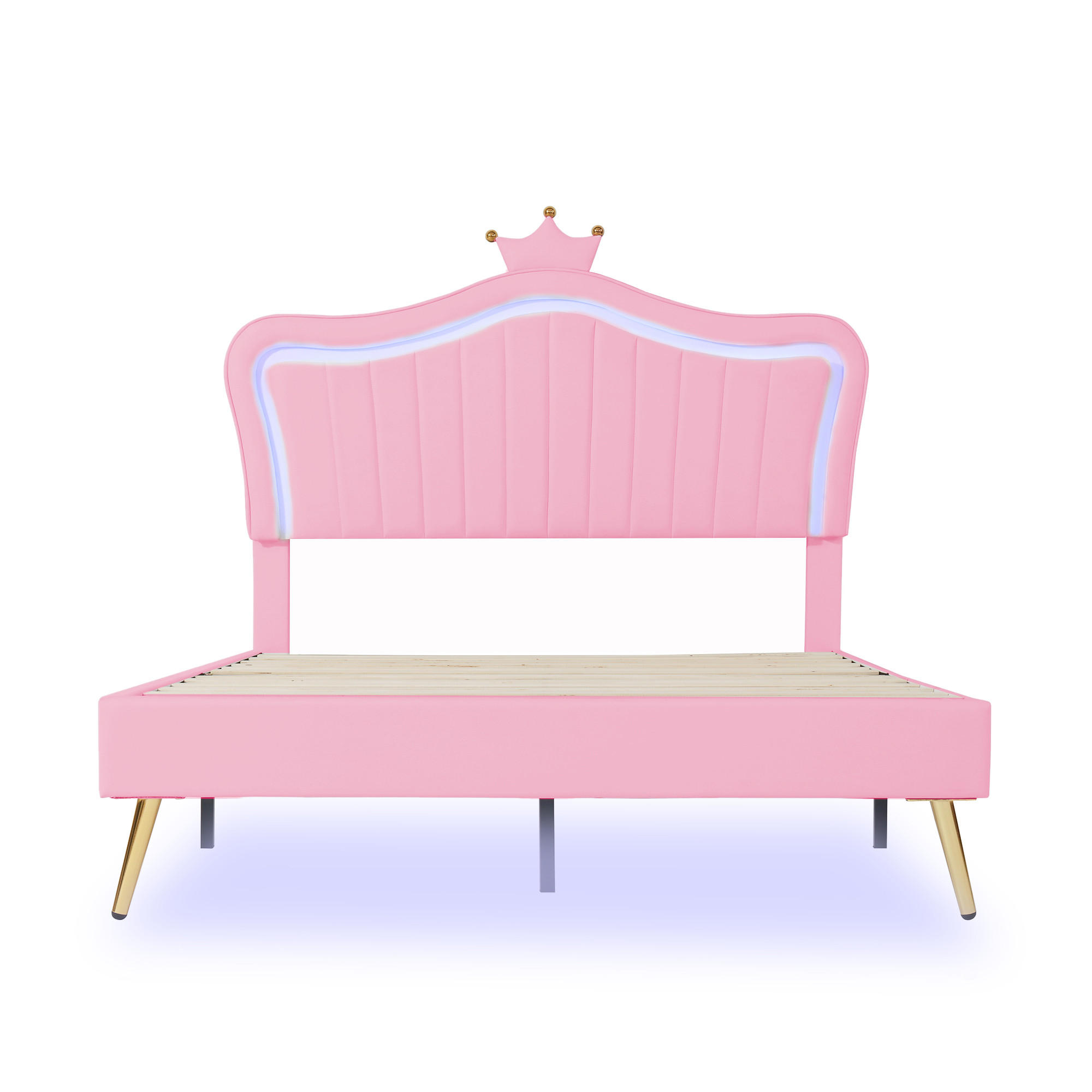 POLSTERBETT 140/200 cm rosa mit LED-Beleuchtung und höhenverstellbarem Kopfteil - Pink, Textil (140/200cm) - OKWISH