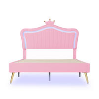 POLSTERBETT 140/200 cm rosa mit LED-Beleuchtung und höhenverstellbarem Kopfteil - Pink, Textil (140/200cm) - OKWISH