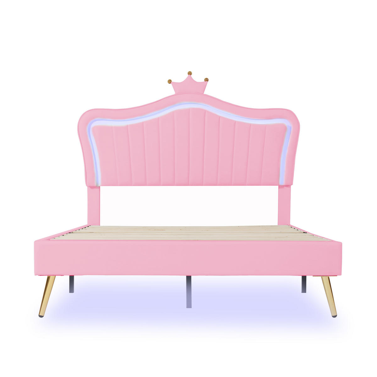 POLSTERBETT 140/200 cm rosa mit LED-Beleuchtung und höhenverstellbarem Kopfteil - Pink, Textil (140/200cm) - OKWISH