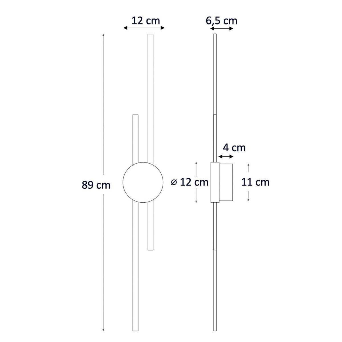 WANDLEUCHTE Pia, Messing und Schwarz, 89cm - Schwarz, Metall (12/89/12cm) - KOSILUM
