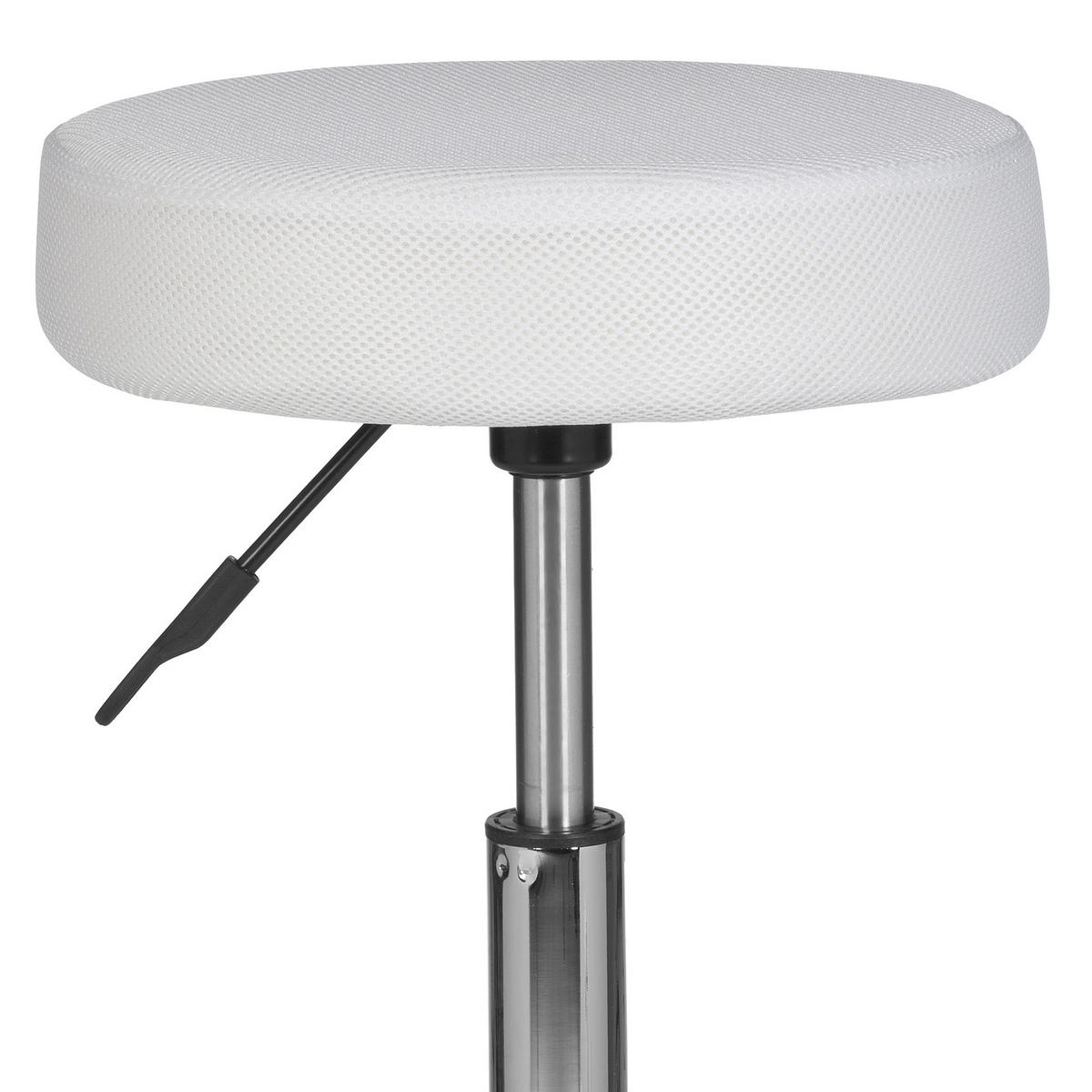 ROLLHOCKER gepolstert, 360° drehbar, ergonomisch bis 100 kg ARNO, Weiß 55x55x70 cm - Silberfarben/Weiß, Textil/Metall (55/70/55cm) - KADIMA DESIGN