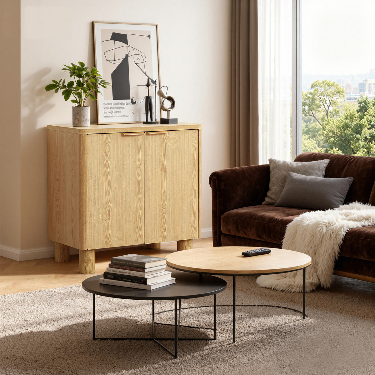 KOMMODE Modern, helles Holz mit 2 Türen | Vanity Unit, B72 x T39,5 x H75 cm - Eichefarben/Braun, Holz (72/75/39.5cm) - Hometopia