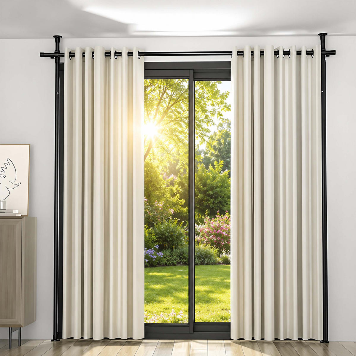 TYČ NA PARAVÁN Čierna 3-dielny-set výsuvná 122-305 cm - čierna, kov (177/305/2.5cm) - Relaxdays