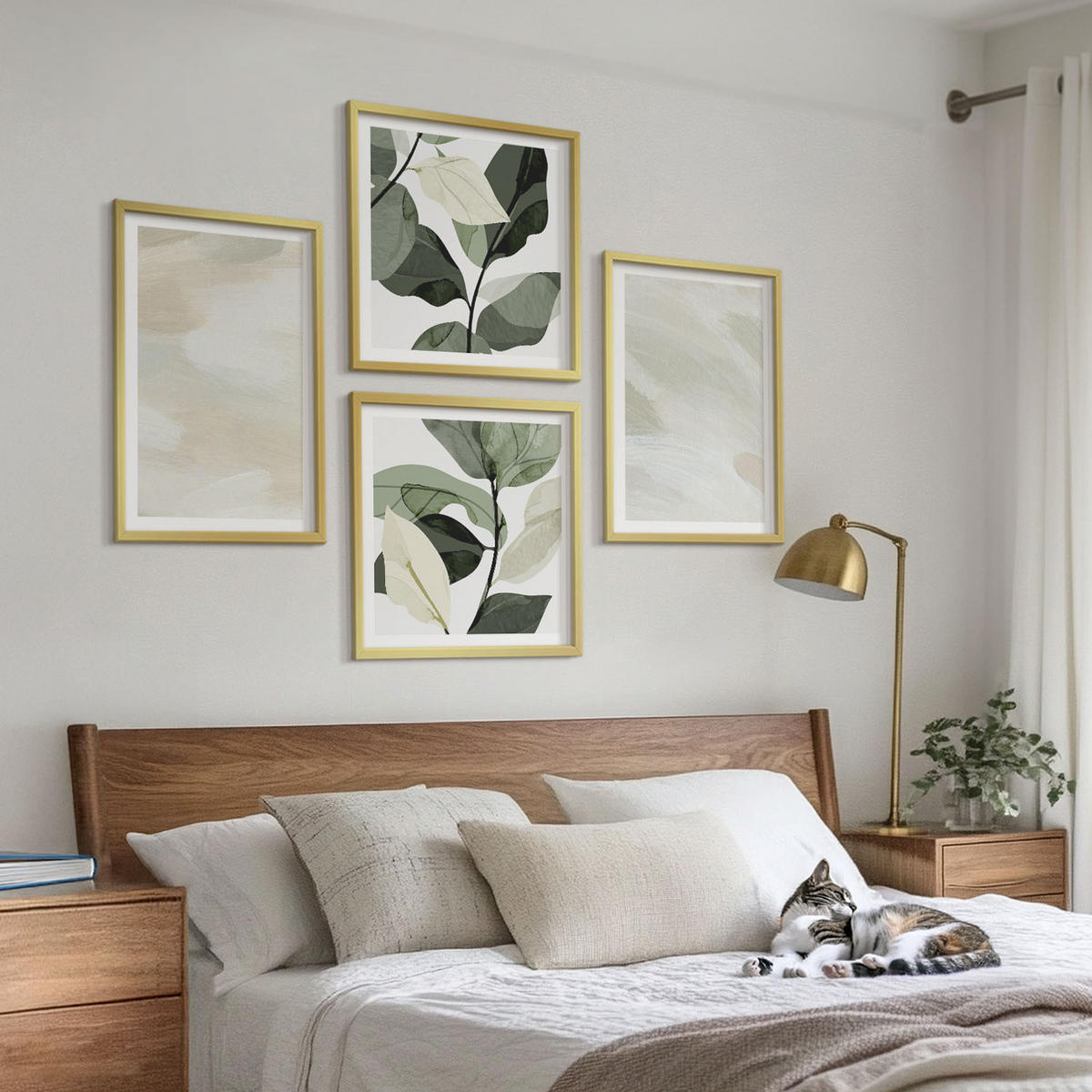 BILDER SET 4er Set - 50x50 cm & 40x60 cm Goldrahmen - Leuchtende, abstrakte Boho-Farben - Goldfarben, Kunststoff (50/50cm) - TULUP