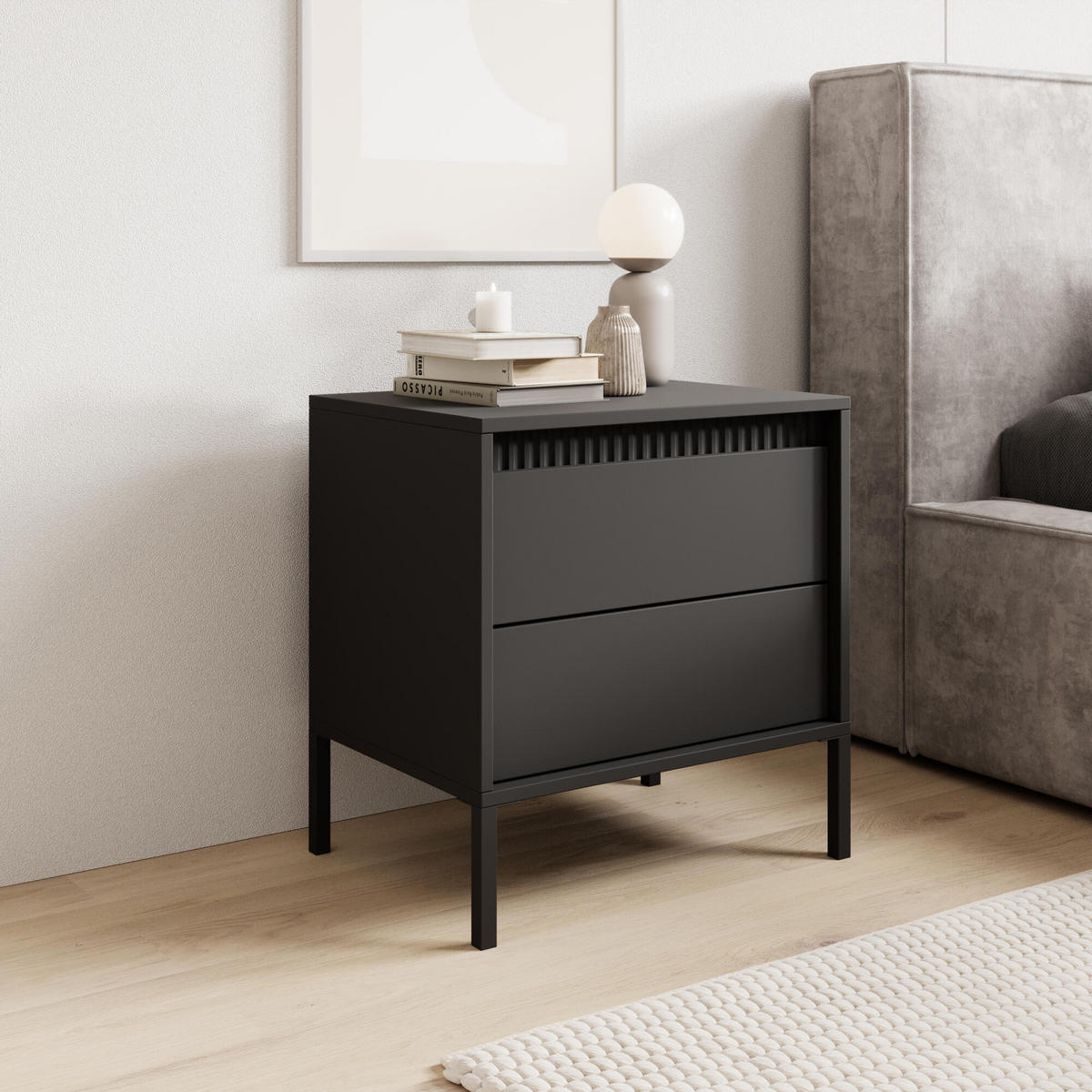 NACHTTISCH SENSATION Schwarz 54x40x56 cm - Schwarz, Holzwerkstoff (54/56/40cm) - FURNLUX