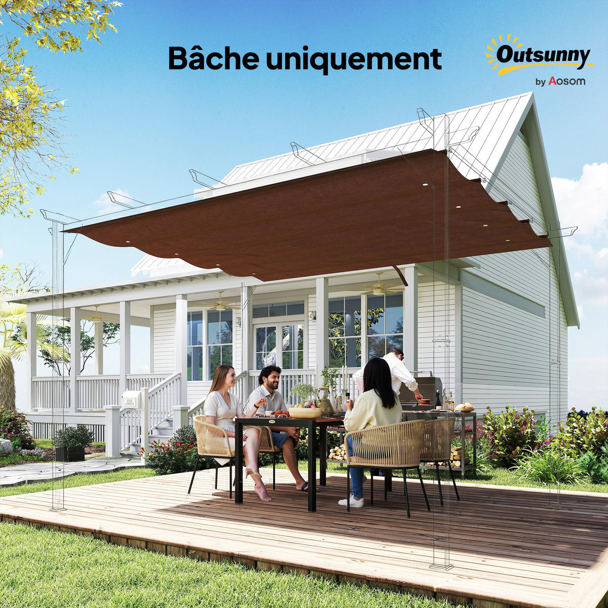 ERSATZDACH DE-12638 300/200 cm UV30+ mit 5 Stangentaschen und 8 Drainagelöchern Café - Braun, Textil (245/16/286cm) - ComfortXL