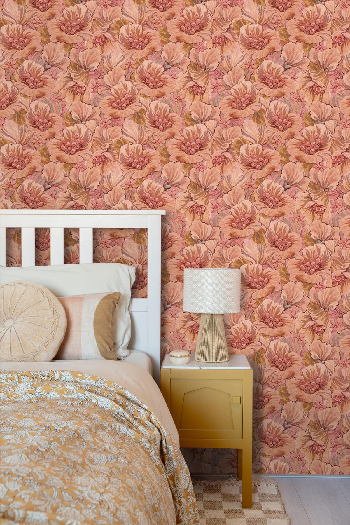 TAPETE gesticktes Blumenmuster 50 x 900 cm - Pink, Papier (50/900cm) - ESTAhome