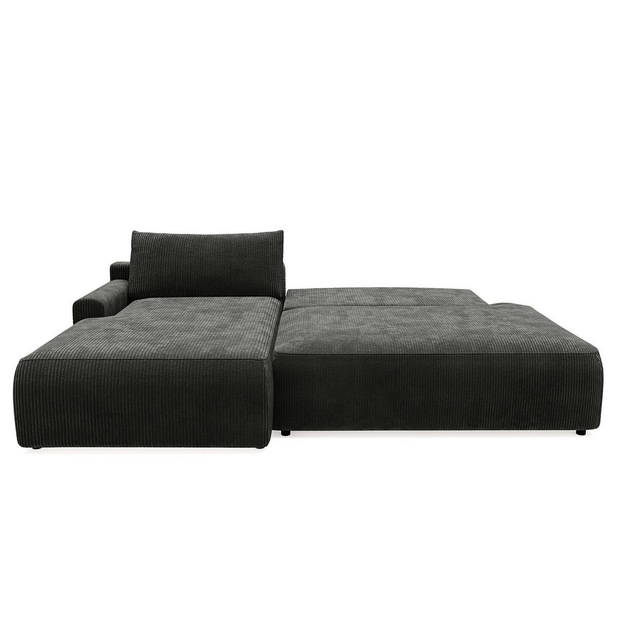 ECKSOFA mit Schlaffunktion - Longchair - Dunkelgrau/Schwarz, Kunststoff/Textil (253/167cm) - home24