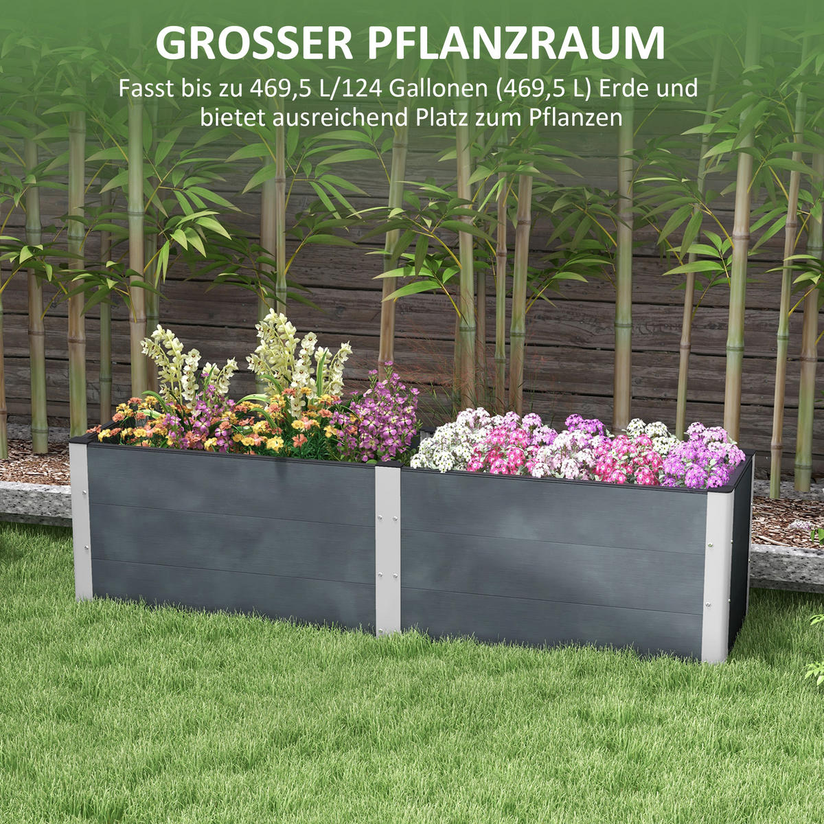 HOCHBEET, Blumenkasten, für Garten, Balkon, Holzwerkstoff, Aluminium, Grau - Grau, Holzwerkstoff/Metall (50/56/200cm) - Outsunny