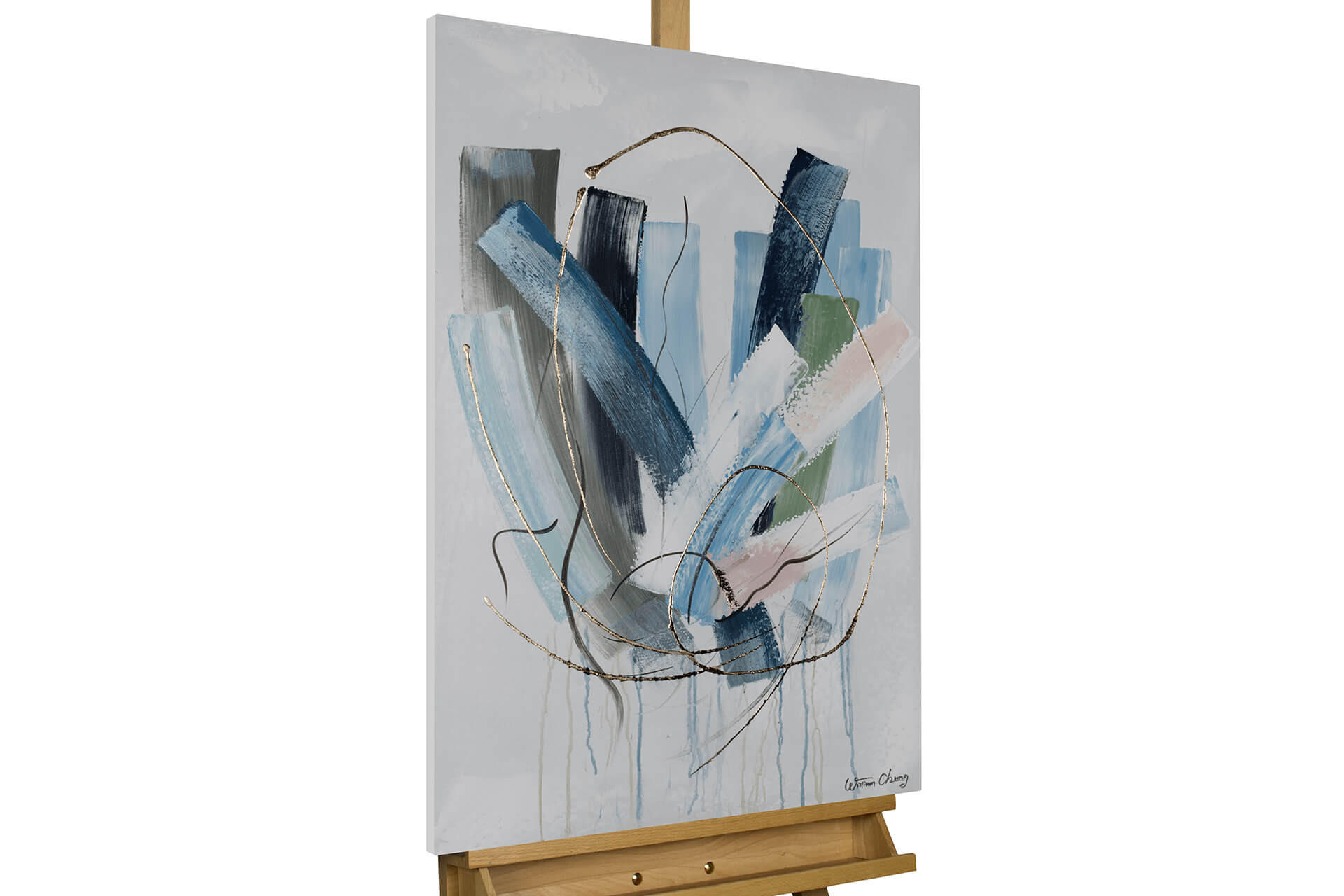 ACRYLBILD HANDGEMALT 60/90 cm - Blau/Grau, Holz/Textil (60/90cm) - KUNSTLOFT