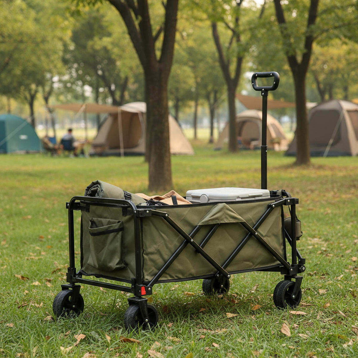 GARTENWAGEN 80L Army Grün – Outdoor Transportwagen mit All-Terrain Rädern & Teleskopgriff - Grün, Metall (77/45/48cm) - Urban Meuble