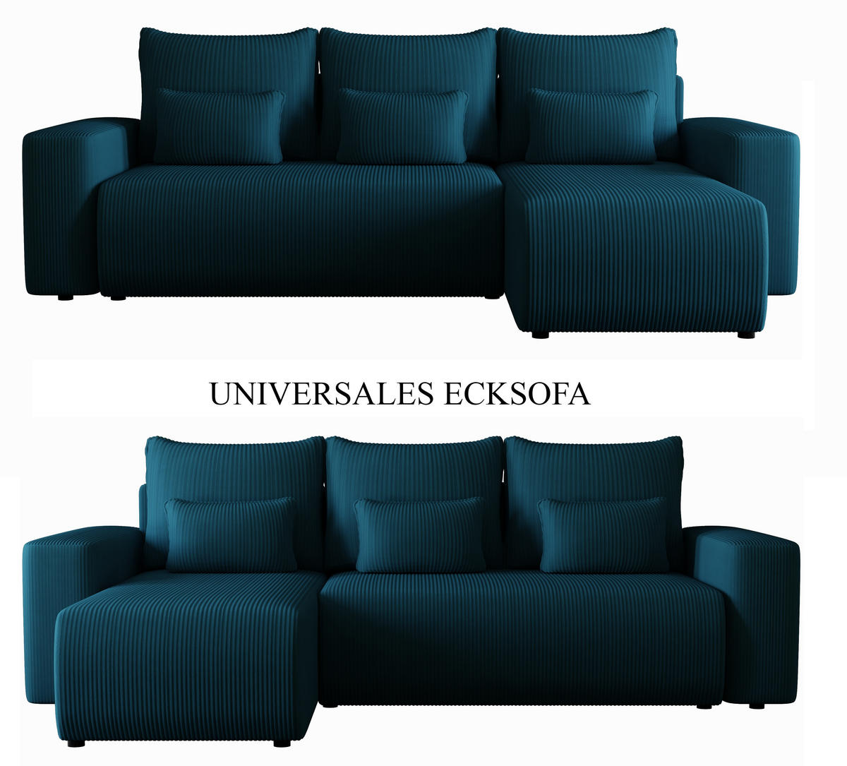 ECKSOFA Travis mit Bettkasten und Schlaffunktion, L-Form, Cord, Universal - Blau, Holzwerkstoff (248/148cm) - 4ALL HOME