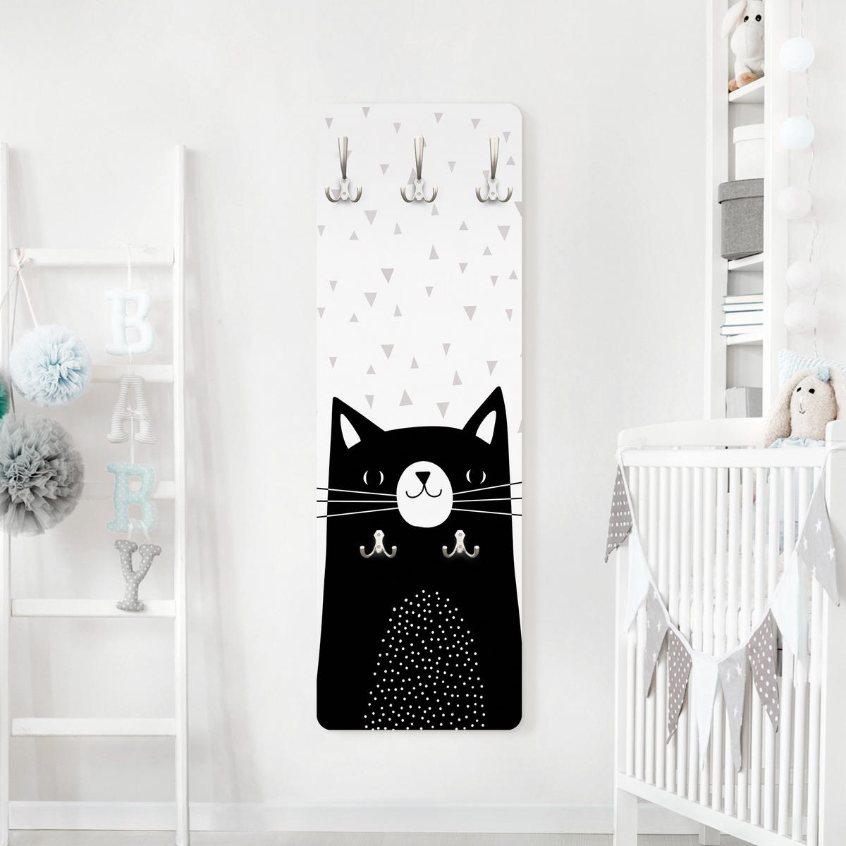 WANDGARDEROBE - Tierpark mit Mustern Katze 34/105 cm - Weiß, Holzwerkstoff (34/105/1.6cm) - Bilderwelten