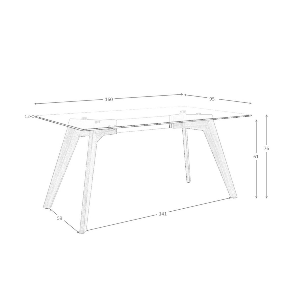 ESSTISCH Esstisch Rechteckig gehärtetes Glas aus Walnuss 160/95/76 cm - Transparent/Walnussfarben, Glas/Holz (95/160/76cm) - ANGEL CERDA