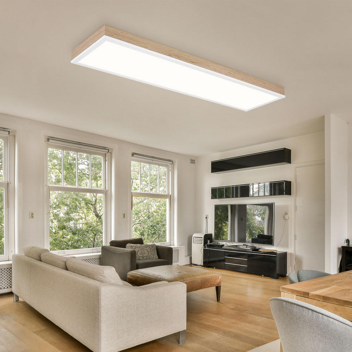 LED DECKENLEUCHTE Holzoptik Braun - Braun, Metall (80/20/7.8cm) - Globo Lighting