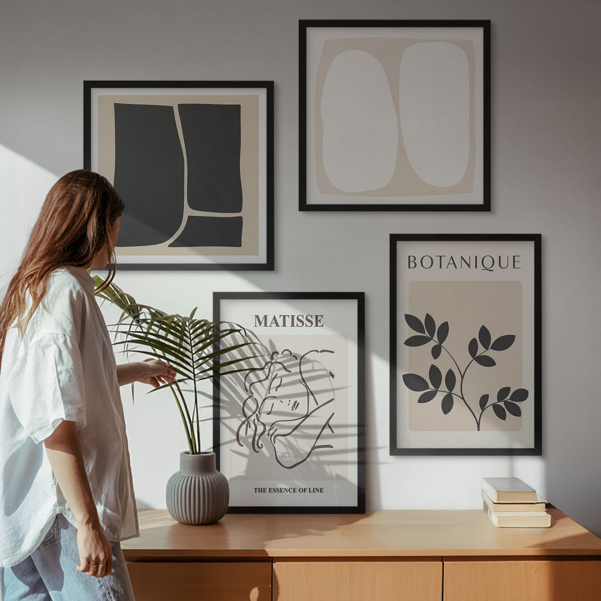 WANDBILDER 4er-Set - 50x50 cm & 40x60 cm Schwarzer Rahmen - Matisses stilvolle Pflanzenbilder - Schwarz, Kunststoff (50/50cm) - ArtPrintCave