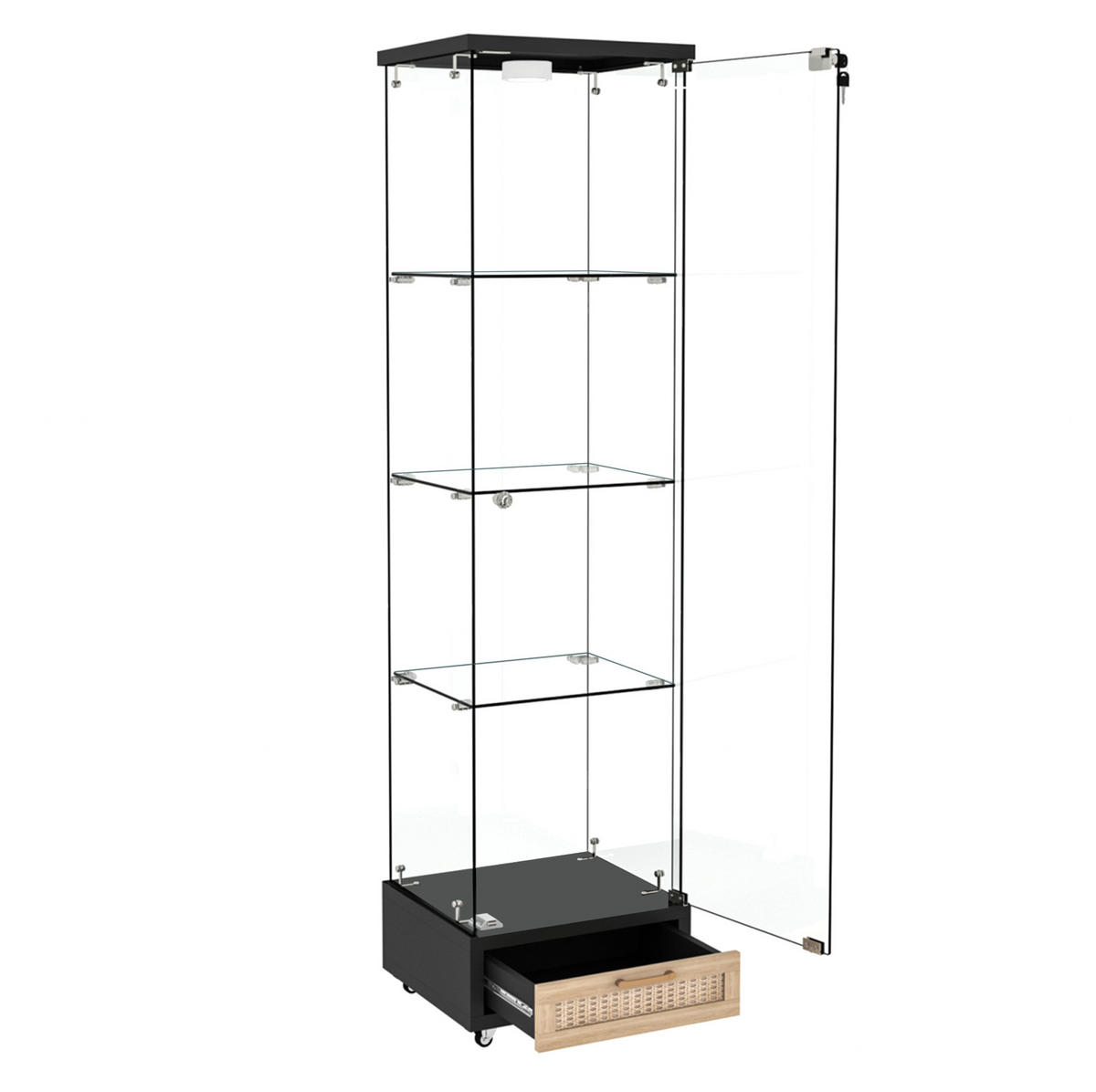VITRINE aus MDF und gehärtetem Glas 42,5x36,5x167 cm Schwarz mit LED-Beleuchtung und Schubladen - Schwarz, Holzwerkstoff (42.5/167/36.5cm) - IVMEU