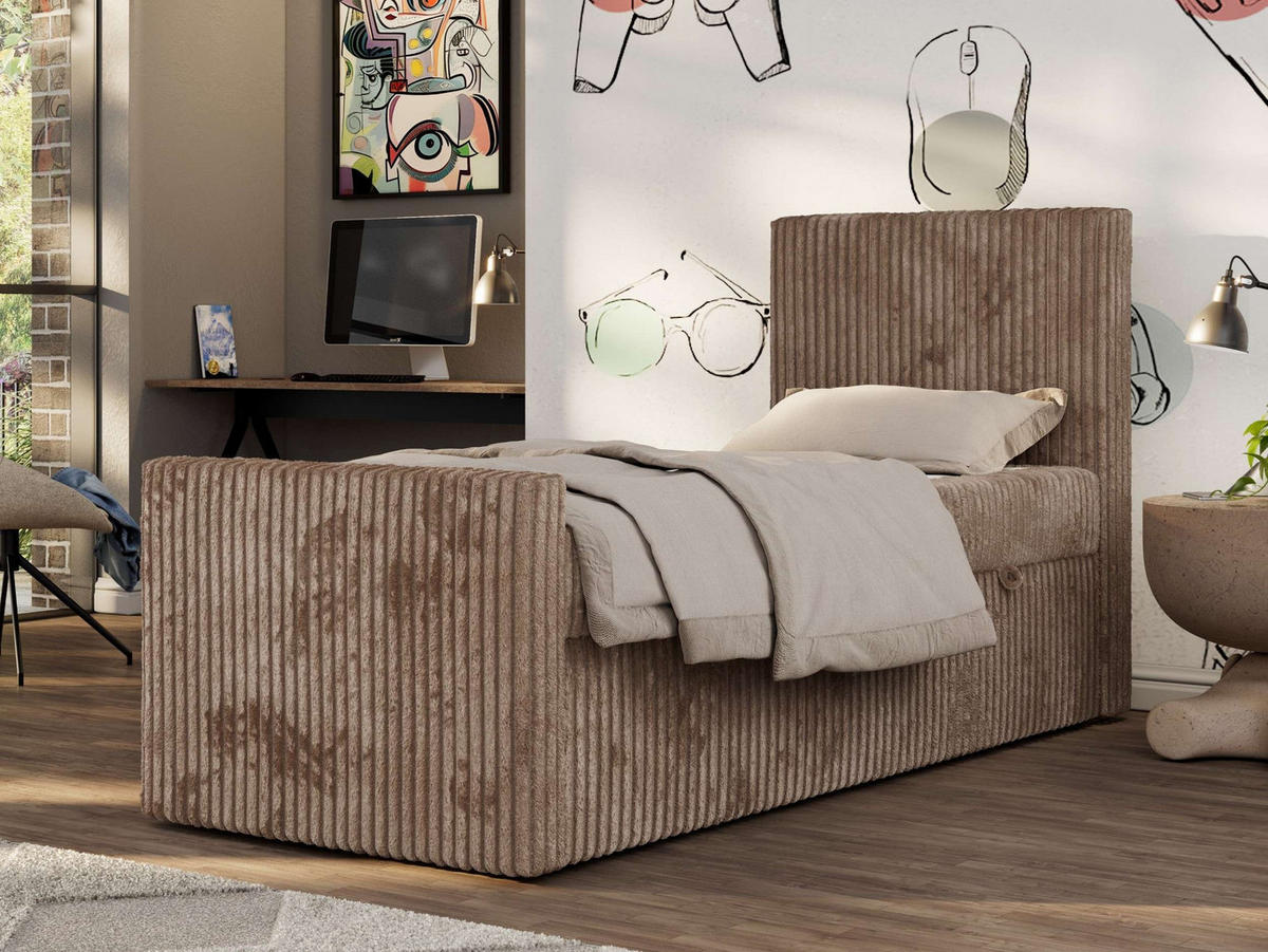 JUGENDBETT TILIO DUO 90/200 - Braun Cord - H4 - Rechts Seite - Braun, Textil (90/200cm) - MKS