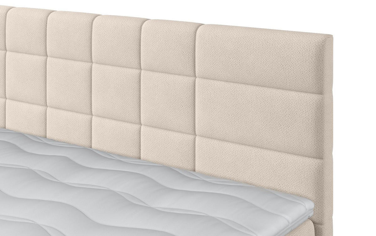 BOXBETT 140/160/180x200 – inkl. Topper, 7‑Zonen Taschenfederkern-Matratze, New York-Stoff - Beige/Buchefarben, Holz/Kunststoff (140/200cm) - Cotta