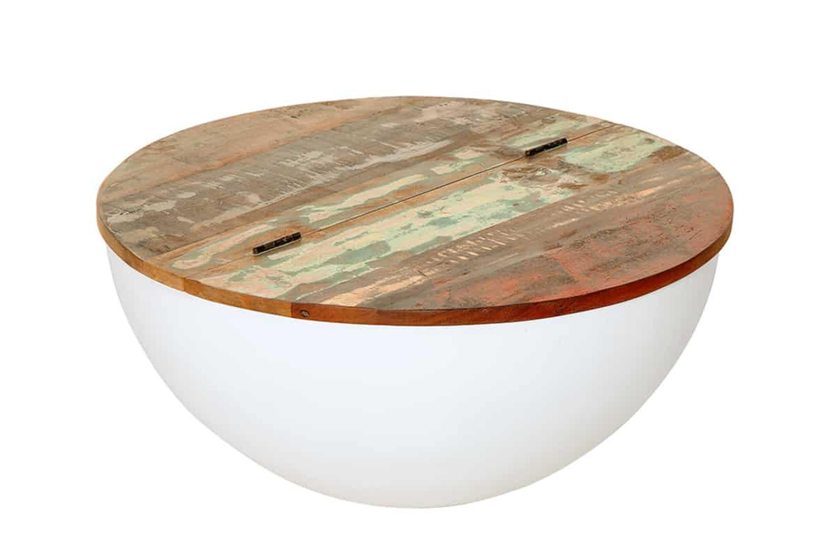 COUCHTISCH JAKARTA rund Mehrfarbig|Weiß 70cm - Goldfarben/Multicolor, Holz/Metall (70/70/33cm) - riess-ambiente